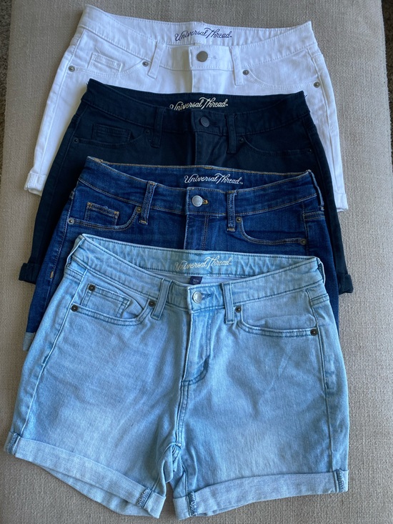 Universal Thread Pants - 4 for 1 Universal Thread Women's Denim Shorts - Light + Dark Wash, Black, White